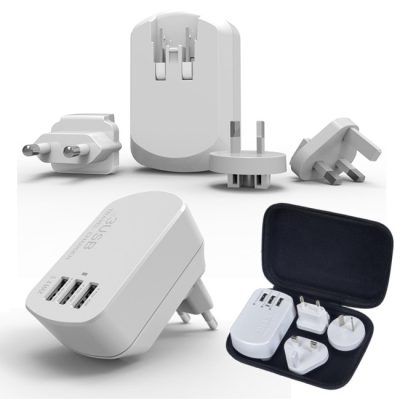 מתאם חשמל בינלאומי עם 3 יציאות USB