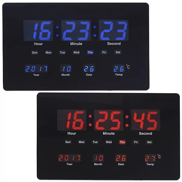 שעון קיר LED דיגיטלי עם תאריך וטמפרטורה