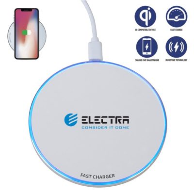 משטח טעינה אלחוטי ממותג 10W עם תאורת לד - דגם אלקטריסיטי