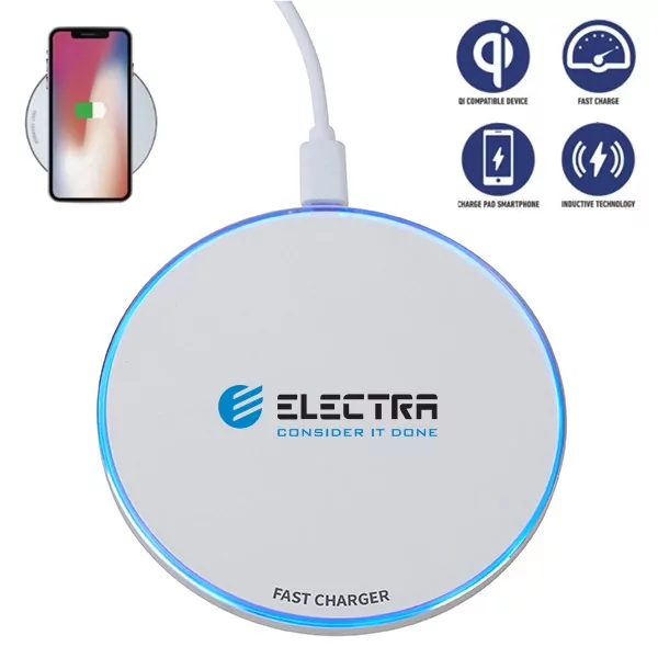 משטח טעינה אלחוטי ממותג 10W עם תאורת לד - דגם אלקטריסיטי