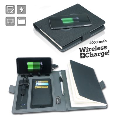 מכתביה A5 יוקרתית עם מטען אלחוטי, Power Bank ומחברת עסקים