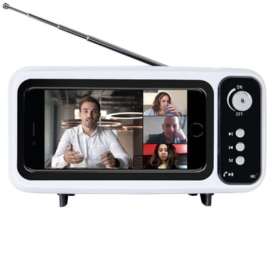 רמקול בלוטות' בעיצוב TV רטרו עם רדיו ומעמד לנייד