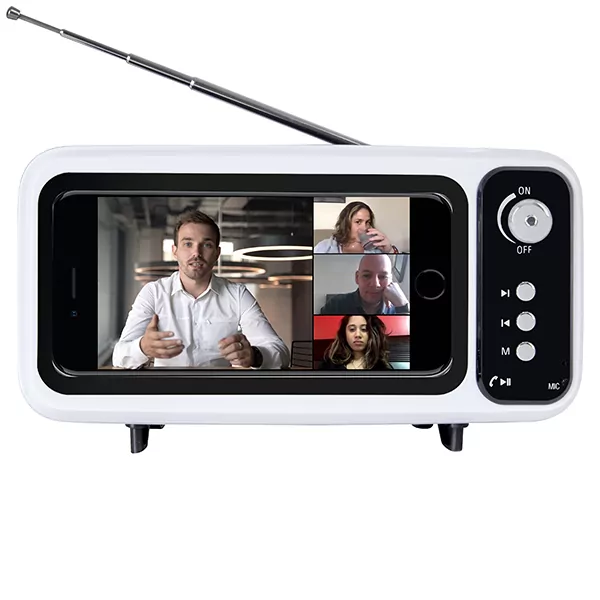 רמקול בלוטות' בעיצוב TV רטרו עם רדיו ומעמד לנייד