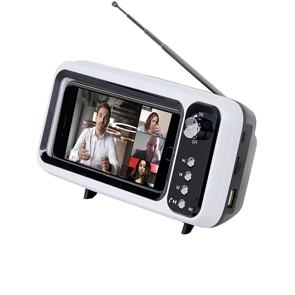 רמקול בלוטות' בעיצוב TV רטרו עם רדיו ומעמד לנייד – תמונה 3