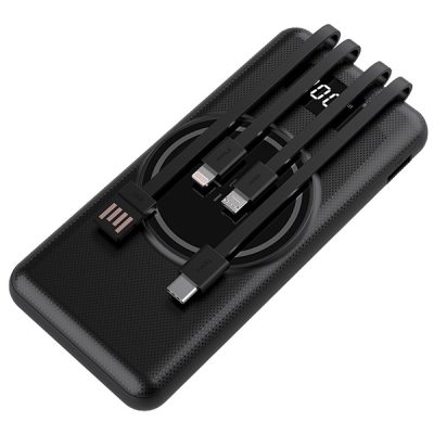 פאוור בנק 10,000mAh עוצמתי עם טעינה אלחוטית, 4 כבלים מובנים וצג דיגיטלי