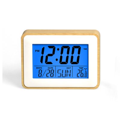 שעון קיר ושולחן דיגיטלי עם תאורת LED ומסגרת במבוק
