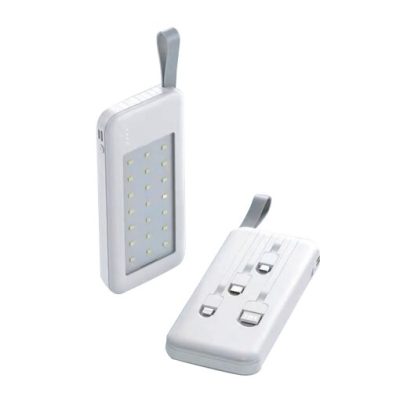 פאוור בנק 12,000mAh עם תאורת חירום חזקה וכבלים מובנים