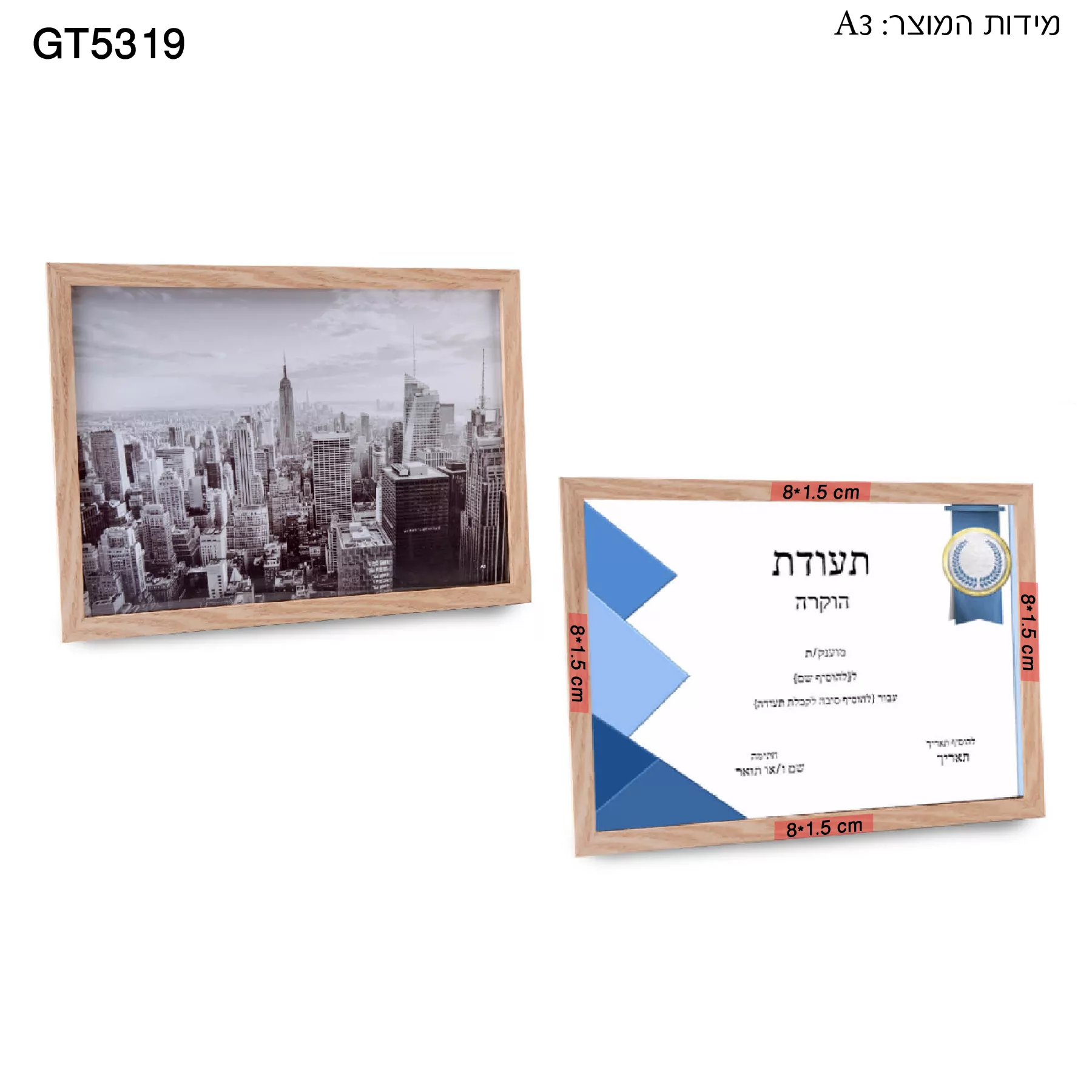 מסגרת עץ וזכוכית לתמונה A3 – דגם אנטיב – תמונה 2