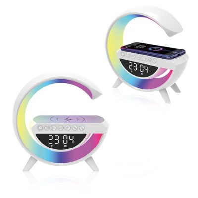 רמקול בלוטוס 3 ב-1 עם משטח טעינה 15W, שעון דיגיטלי ותאורת אווירה